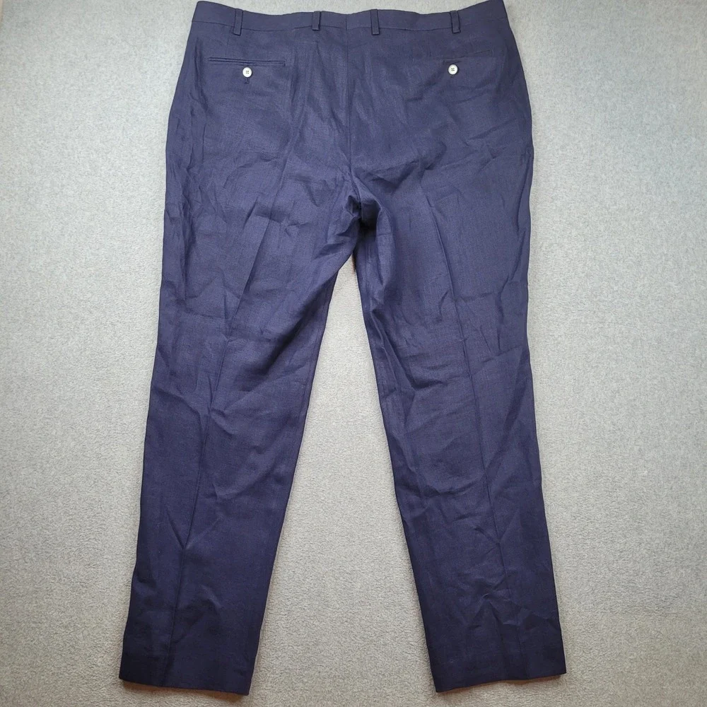 Lauren Ralph Lauren Dress Pants Mens 42x32 Navy Blue 100% Linen Flat Front
